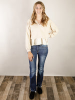 Layered Ruffled Botton Beige Sweatshirt