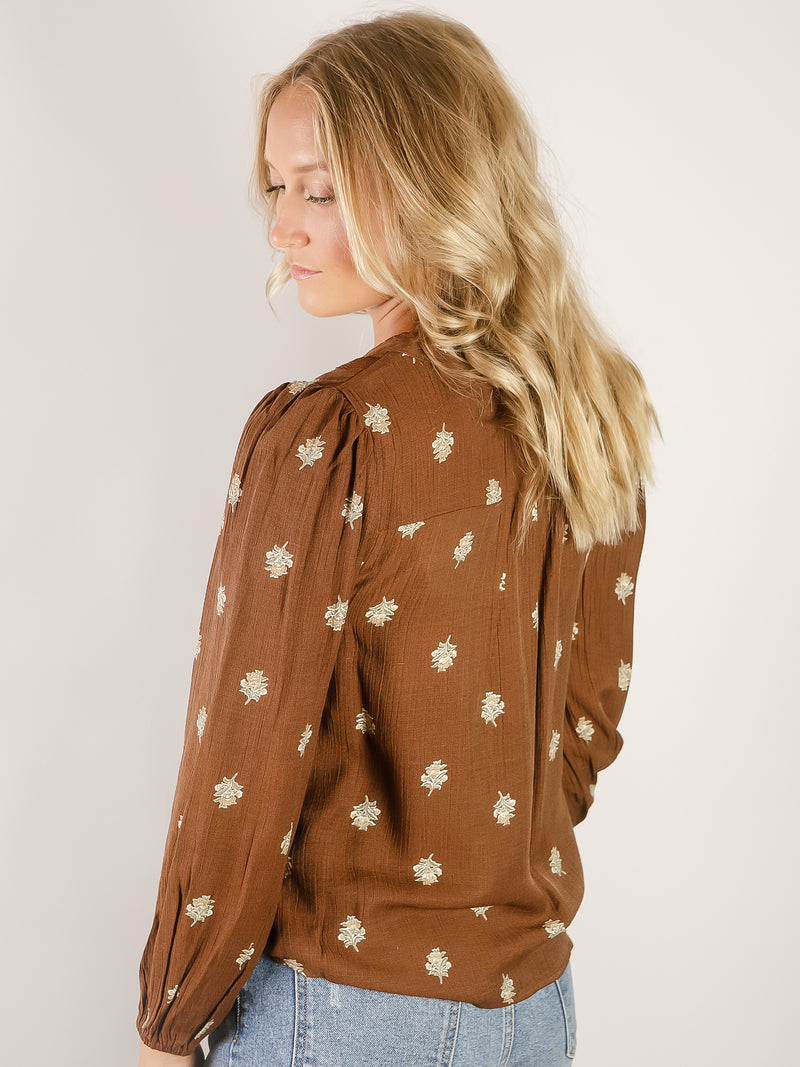 Brown Floral Print Blouse