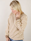 Cream and Tan Striped Textured Crewneck Top