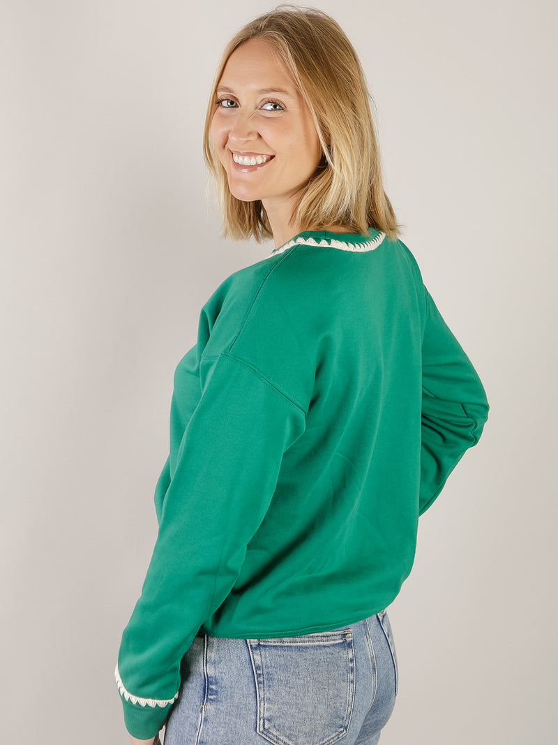 Kelly Green Blanket Stitched Sweatshirt