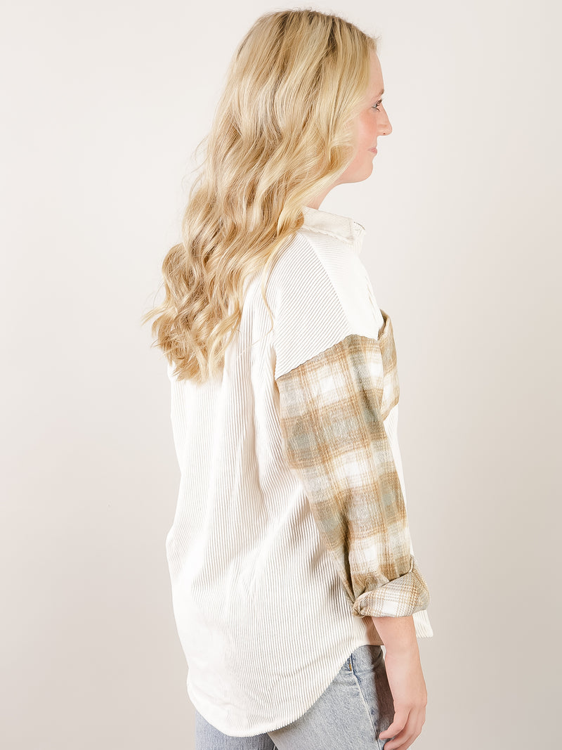 Ivory Corduroy and Plaid Shacket