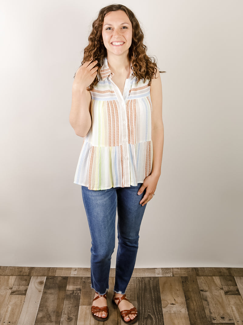 Multi-Color Striped Sleeveless Top