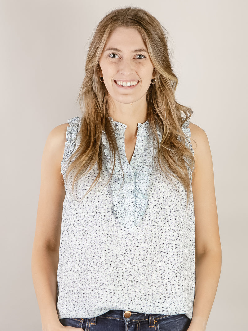 Light Blue Ditzy Floral Sleeveless Blouse