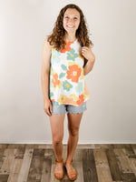 Bright Orange Floral Knit Tank