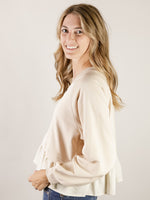 Layered Ruffled Botton Beige Sweatshirt