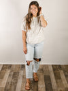 Cream and Taupe Short Sleeve Hooded Top