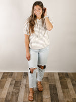 Cream and Taupe Short Sleeve Hooded Top