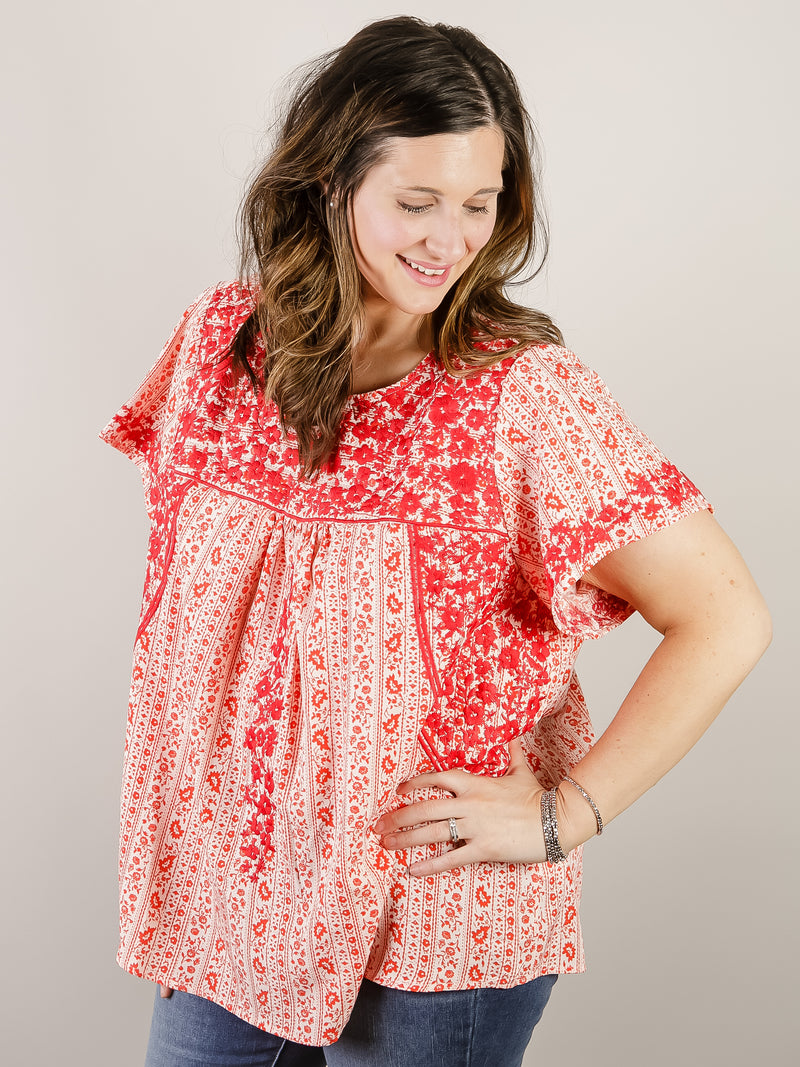 Curvy Red Embroidered Blouse