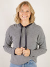 Navy Waffle Textured Striped Hooded Sweater