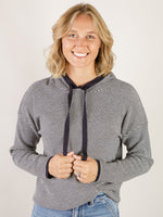 Navy Waffle Textured Striped Hooded Sweater