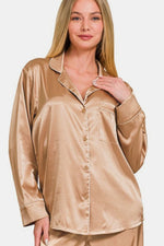 Blush Satin Long Sleeve Shirt and Pants Pajama Set (Online Exclusive)