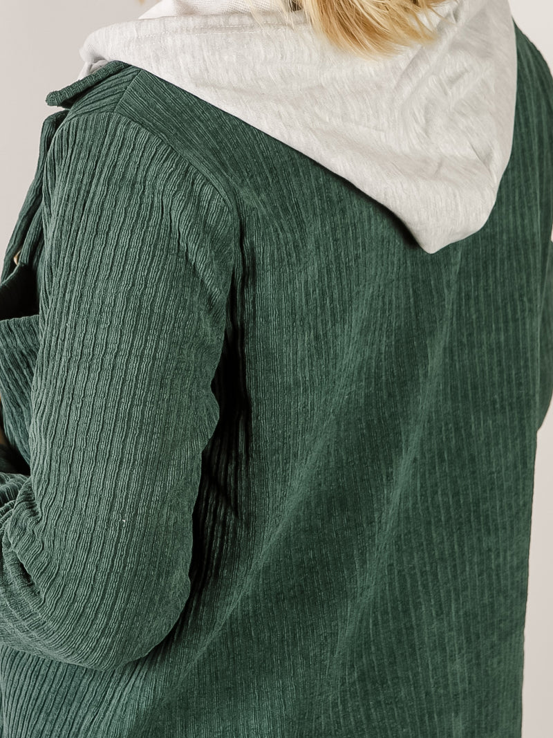 Hunter Green Corduroy Hooded Shacket