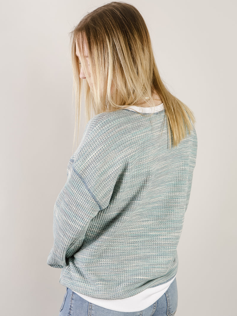 Teal Mix Waffle Long Sleeve