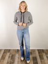 Navy Waffle Textured Striped Hooded Sweater