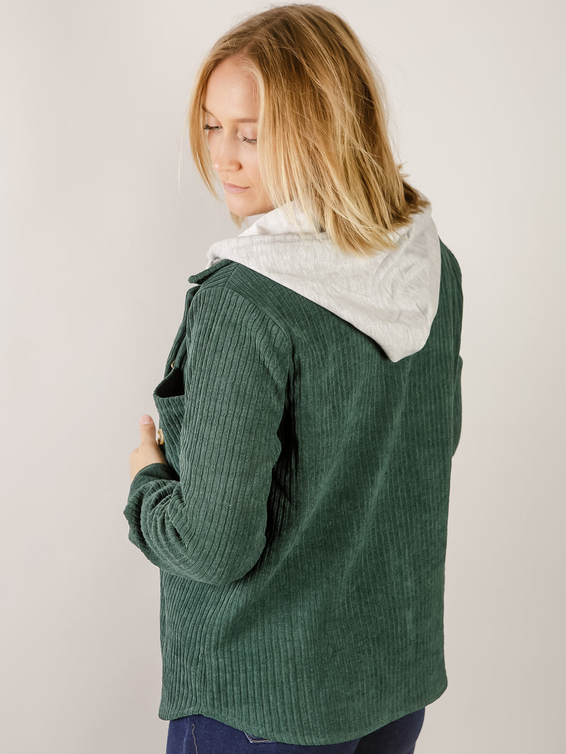 Hunter Green Corduroy Hooded Shacket