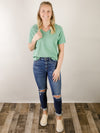 Sage V-Neck Short Sleeve Sweater