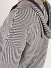 Navy Waffle Textured Striped Hooded Sweater