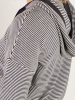 Navy Waffle Textured Striped Hooded Sweater