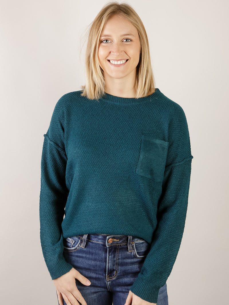 Teal Waffle Sweater