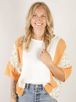 Apricot Ditsy Floral Color Block Tee