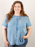 Ocean Blue Washed Waffle Top