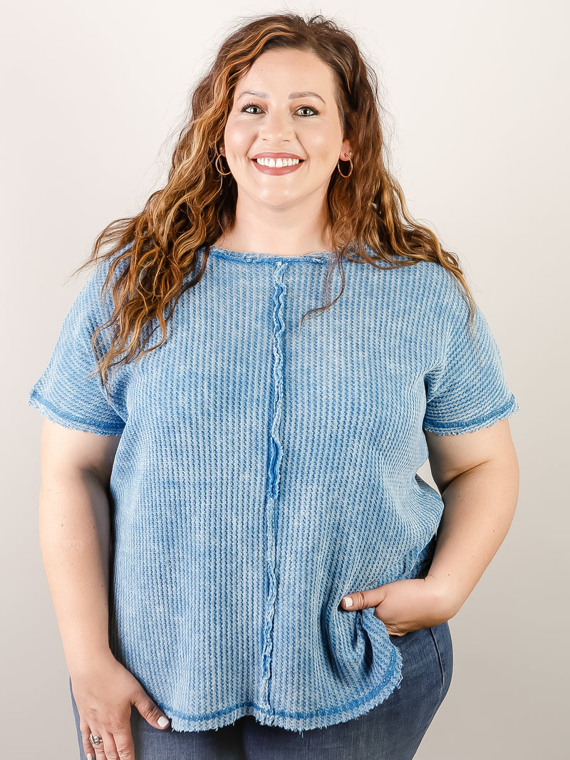 Ocean Blue Washed Waffle Top