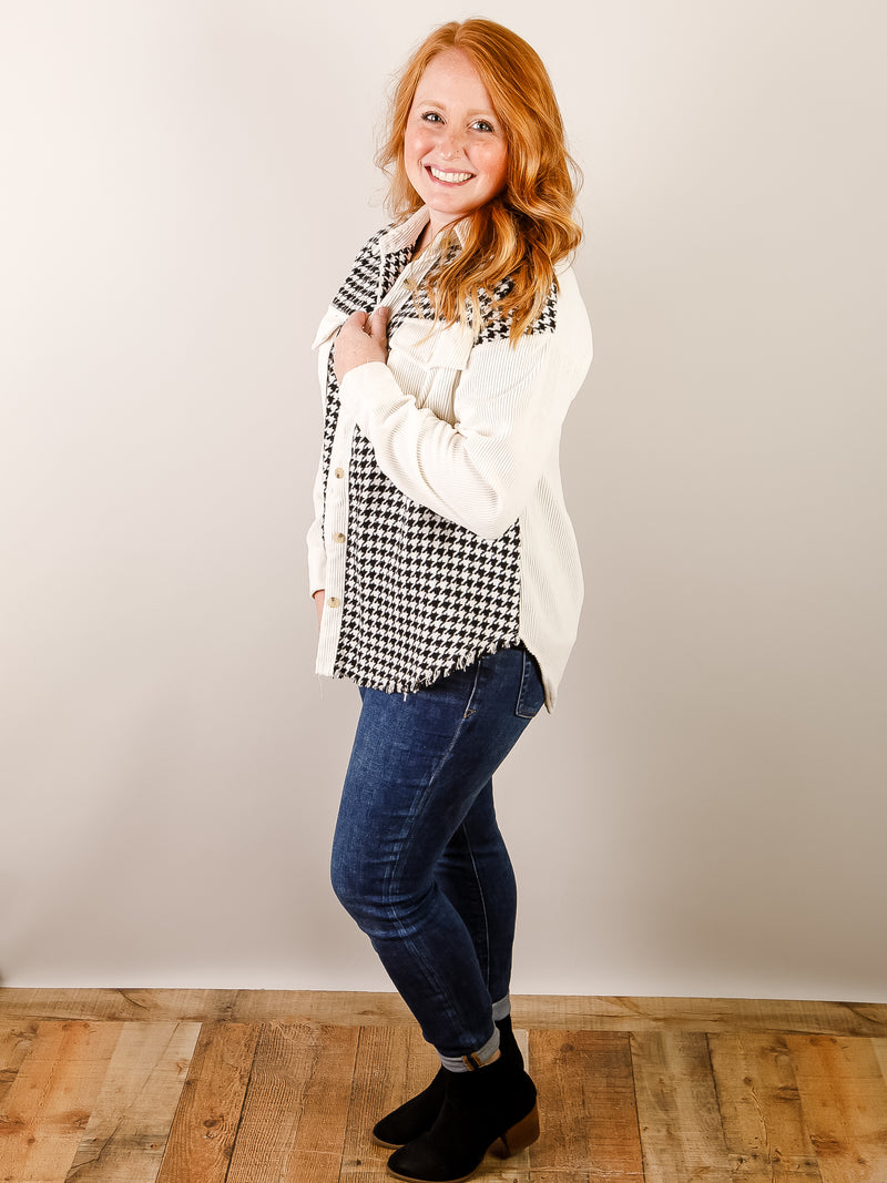 Color Block Houndstooth Shacket