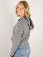Navy Waffle Textured Striped Hooded Sweater