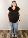 Curvy Black Thermal V-neck Short Sleeve