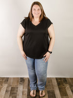 Curvy Black Thermal V-neck Short Sleeve