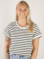 Ivory and Black Striped Knit Short Sleeve
