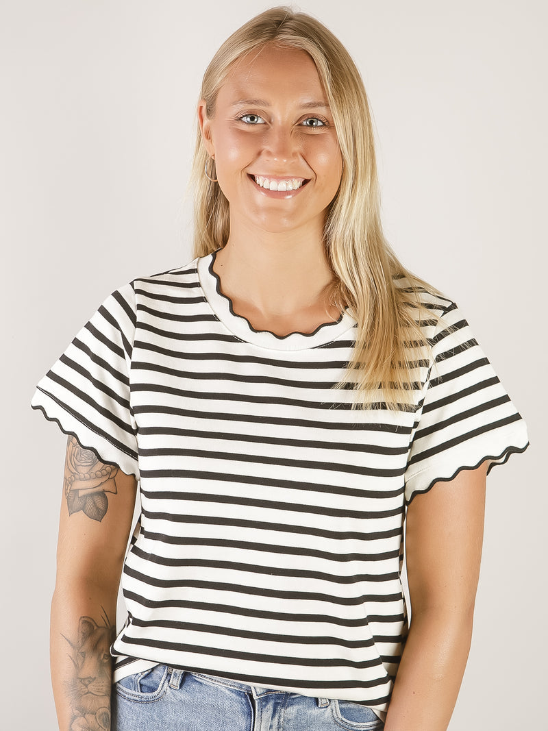 Ivory and Black Striped Knit Short Sleeve