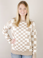 Tan and White Checkered Crewneck