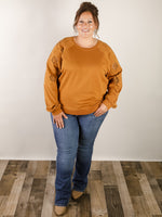 Curvy Camel Pullover with Embroidered Sleeve