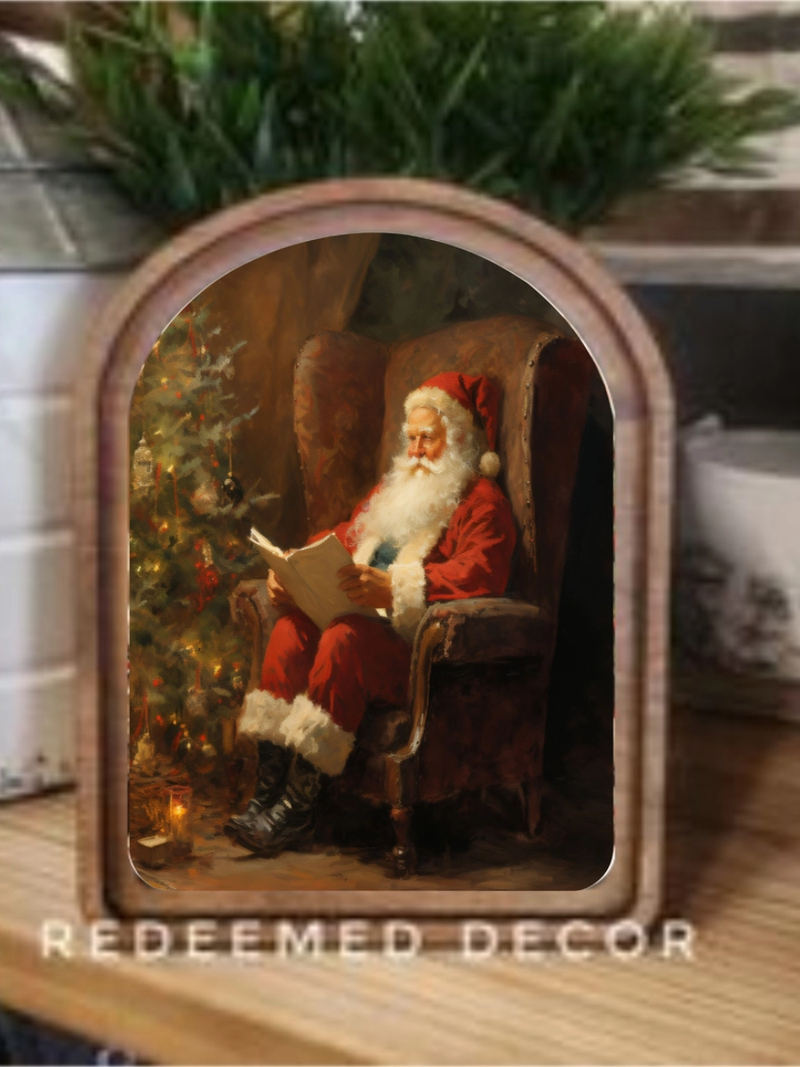 Arched Reading Santa Print