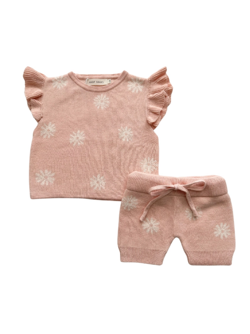 Coral Daisy Knit Short Set