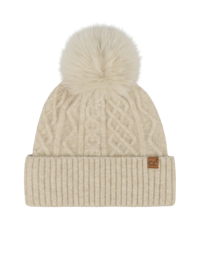 Cable Knit Pom Pom Beanie (Multiple Colors)