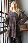 Mocha Leopard Long Sleeve Tiered Blouse (Online Exclusive)