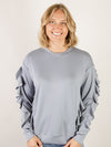 Blue Ruffled Sleeve Crewneck Longsleeve