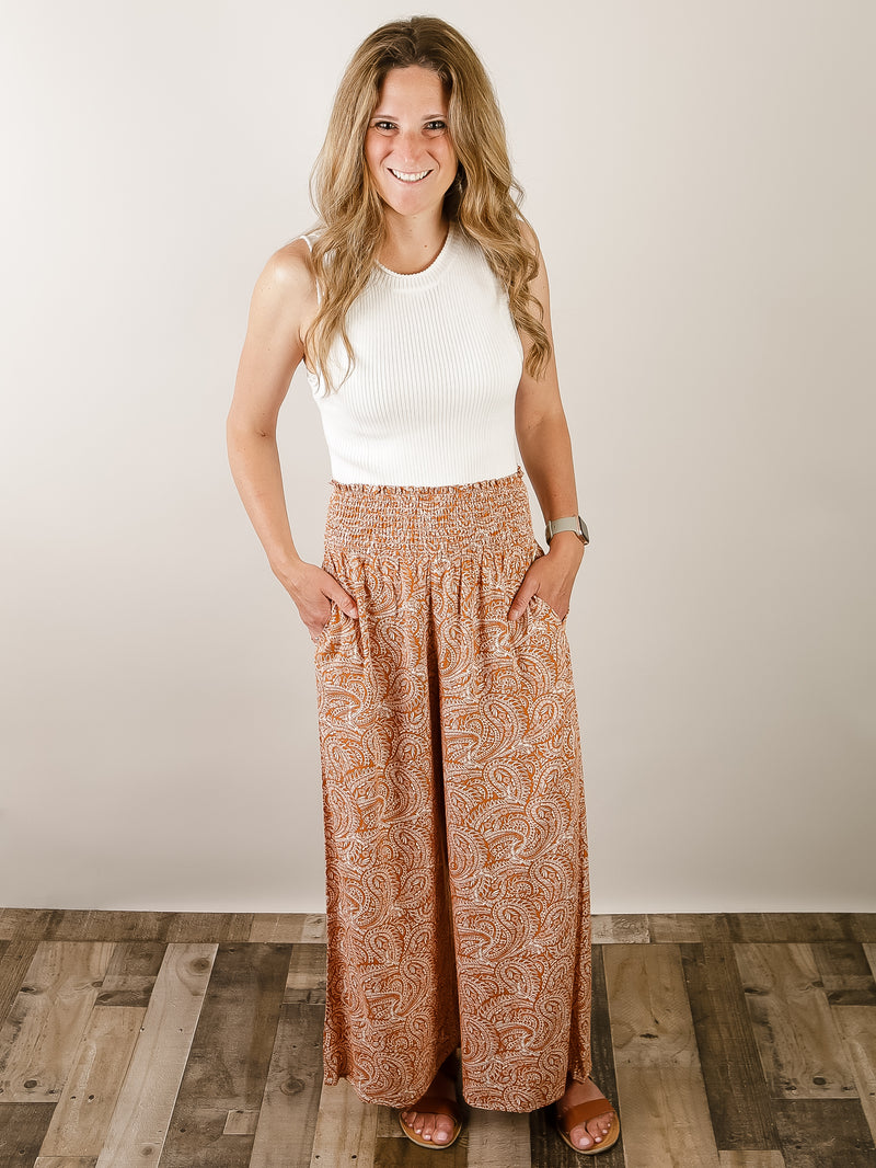 Caramel and White Printed Boho Pants