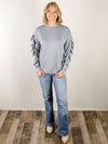 Blue Ruffled Sleeve Crewneck Longsleeve