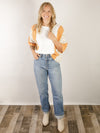 Apricot Ditsy Floral Color Block Tee
