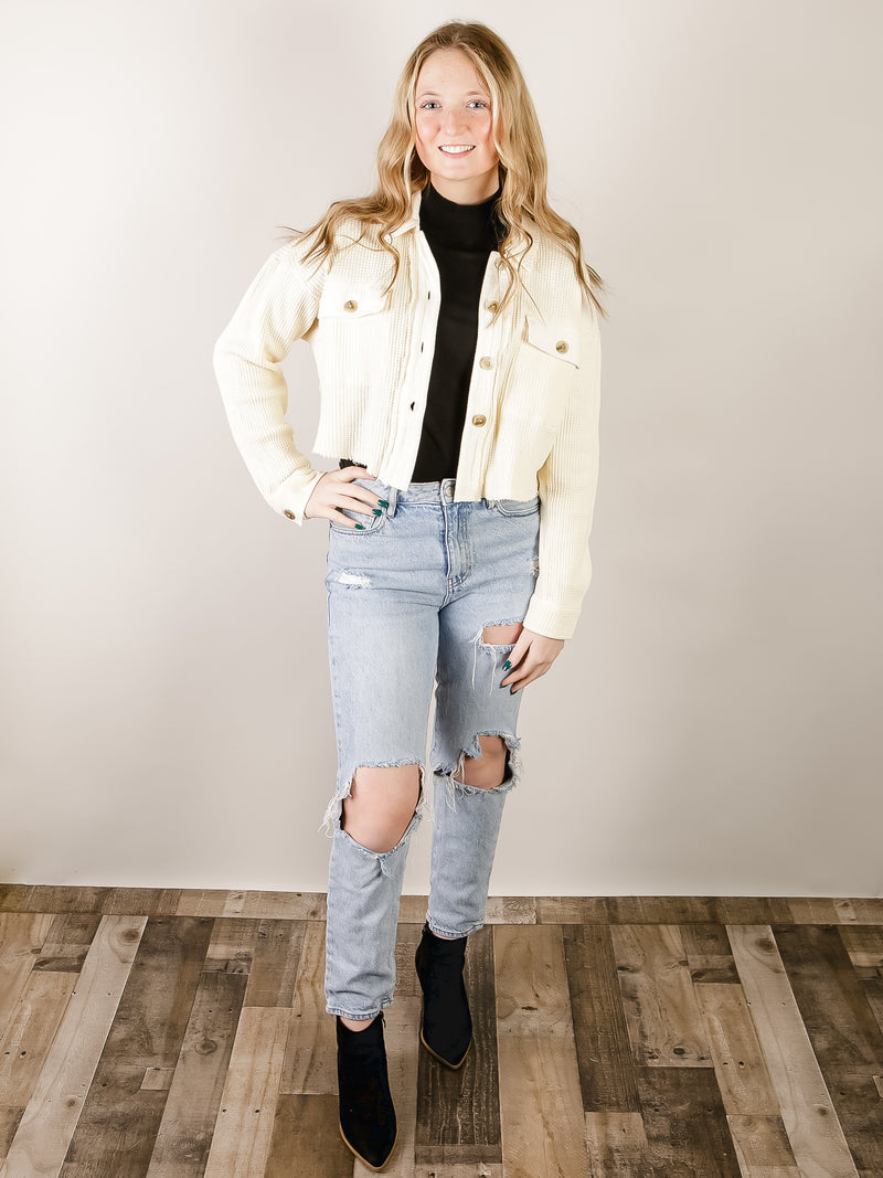 Cream Thermal Cropped Jacket