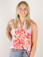 Bright Print Mandarin Collar Tank