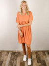 Pumpkin Swiss Dot Short Sleeve Dress