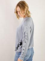 Blue Ruffled Sleeve Crewneck Longsleeve