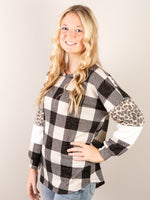 Black and White Plaid with Animal Print Long Sleeve