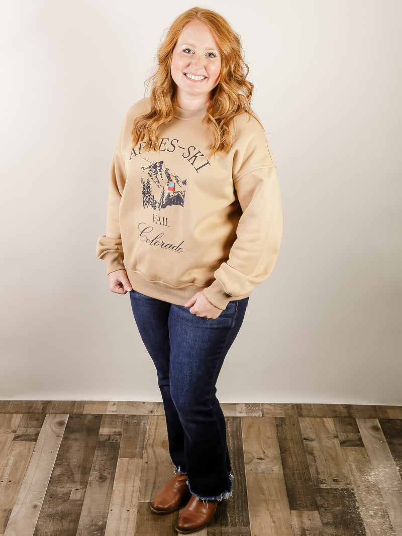 Taupe Fleece Ski Graphic Sweatshirt