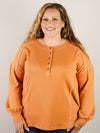 Curvy Rust Contrast Stitch Henley Top