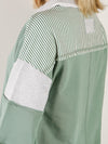 Sage Color Blocked Collared Long Sleeve